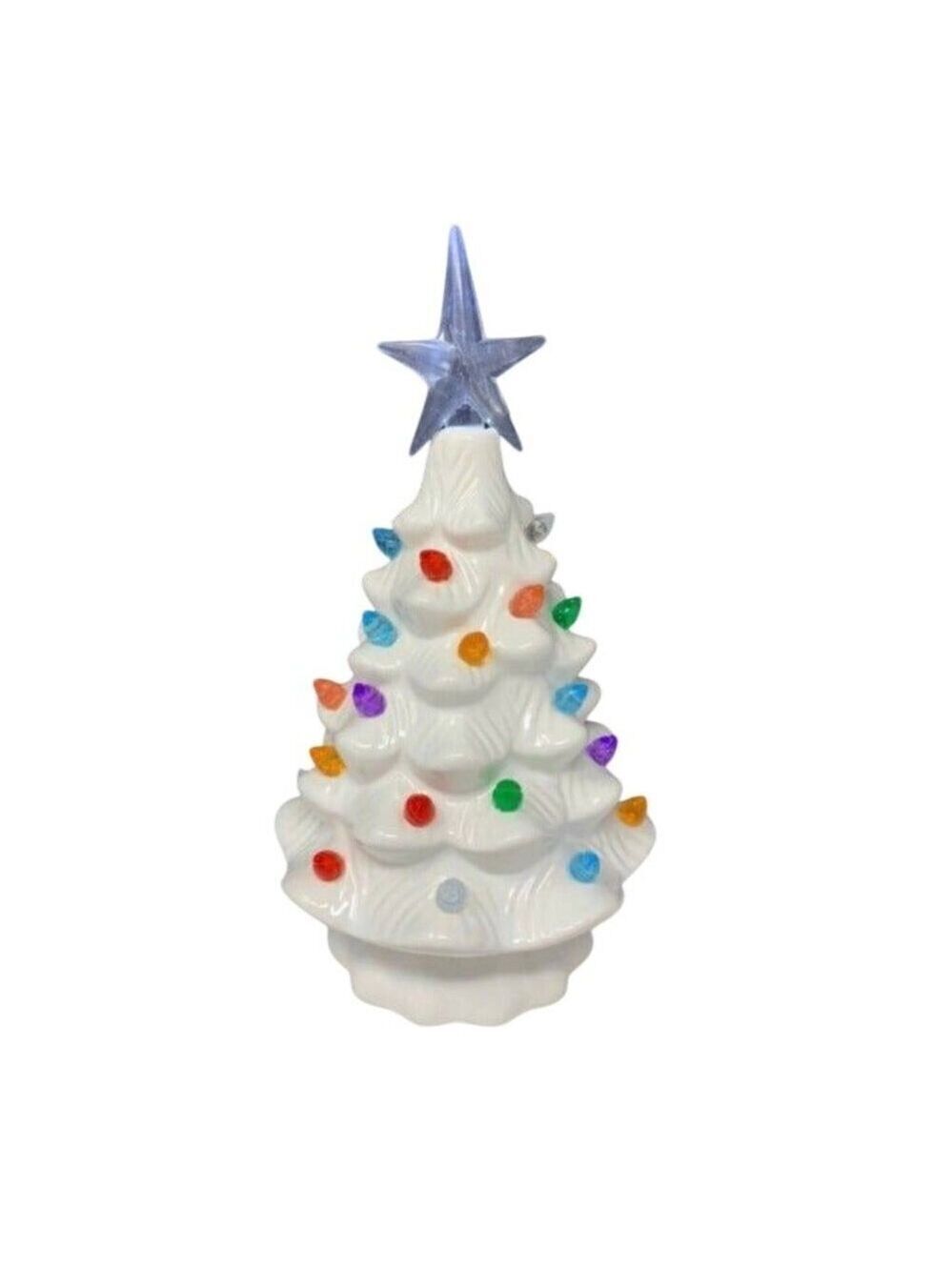 Nostalgia White Christmas Tree 8in Ceramic Light Up Holiday Seasonal Winter Retr